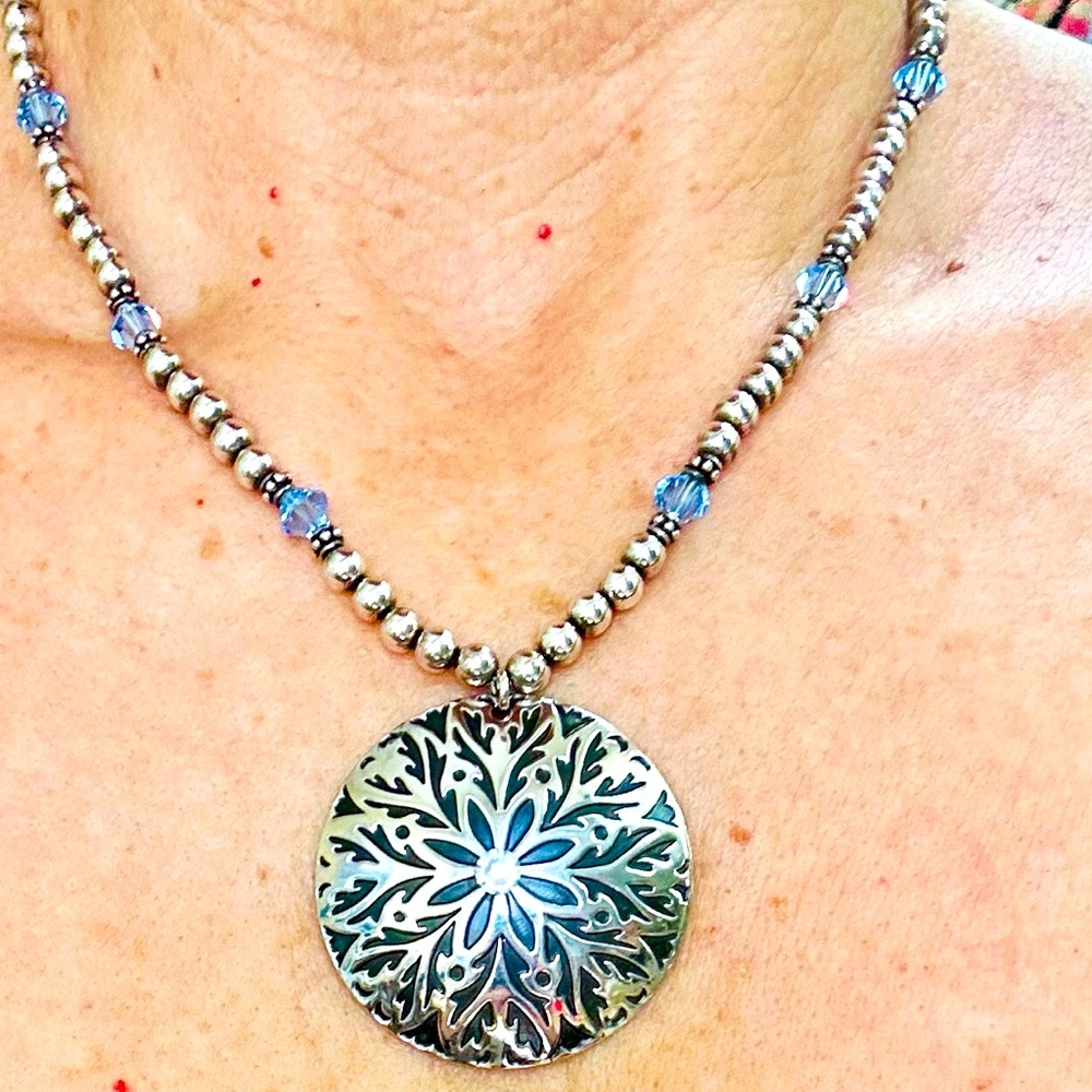 ❤️Sterling Silver Bead Necklace with Floral burst pendant! NWT! OOAK